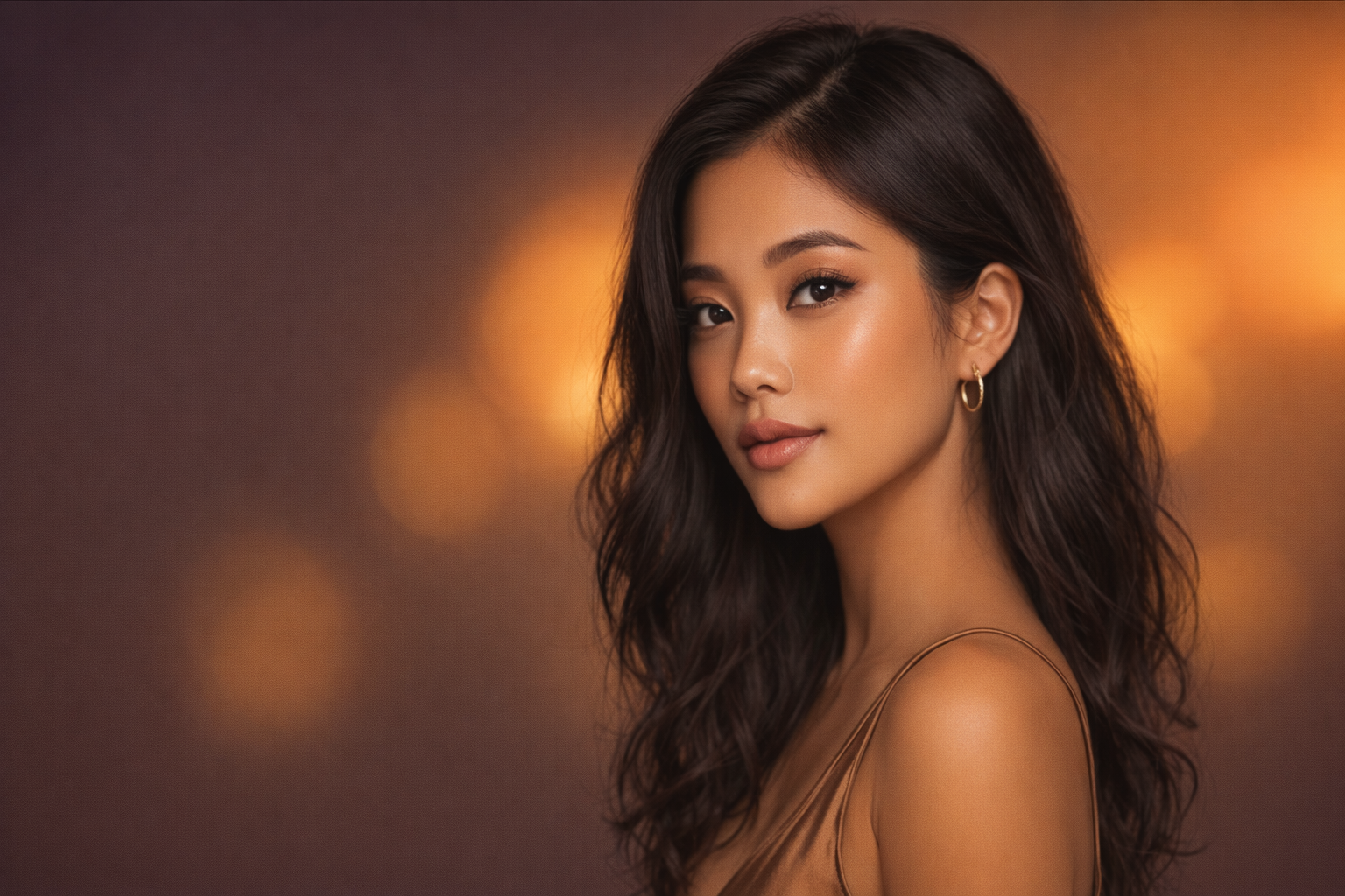 Beautiful East Asian woman with flawless makeup
